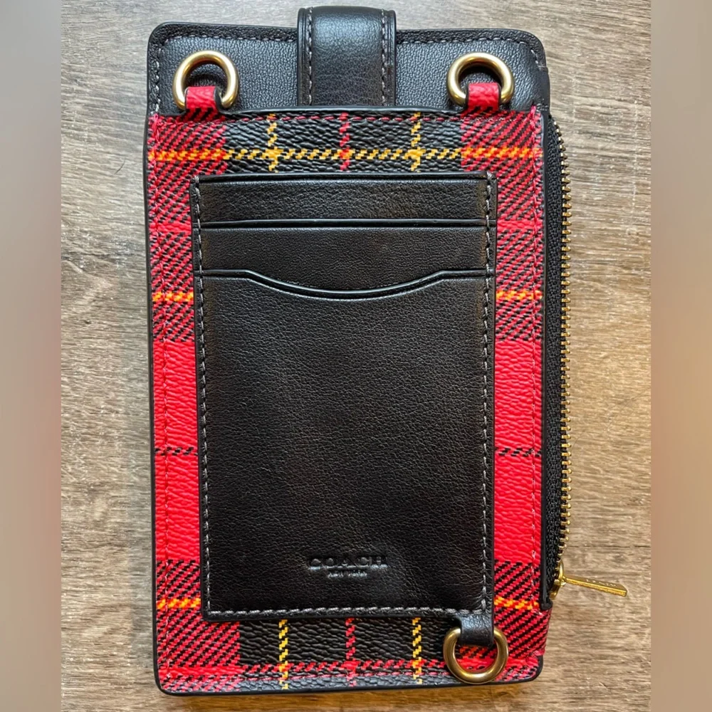 Coach Plaid Print Turnlock Chain Phone Crossbody